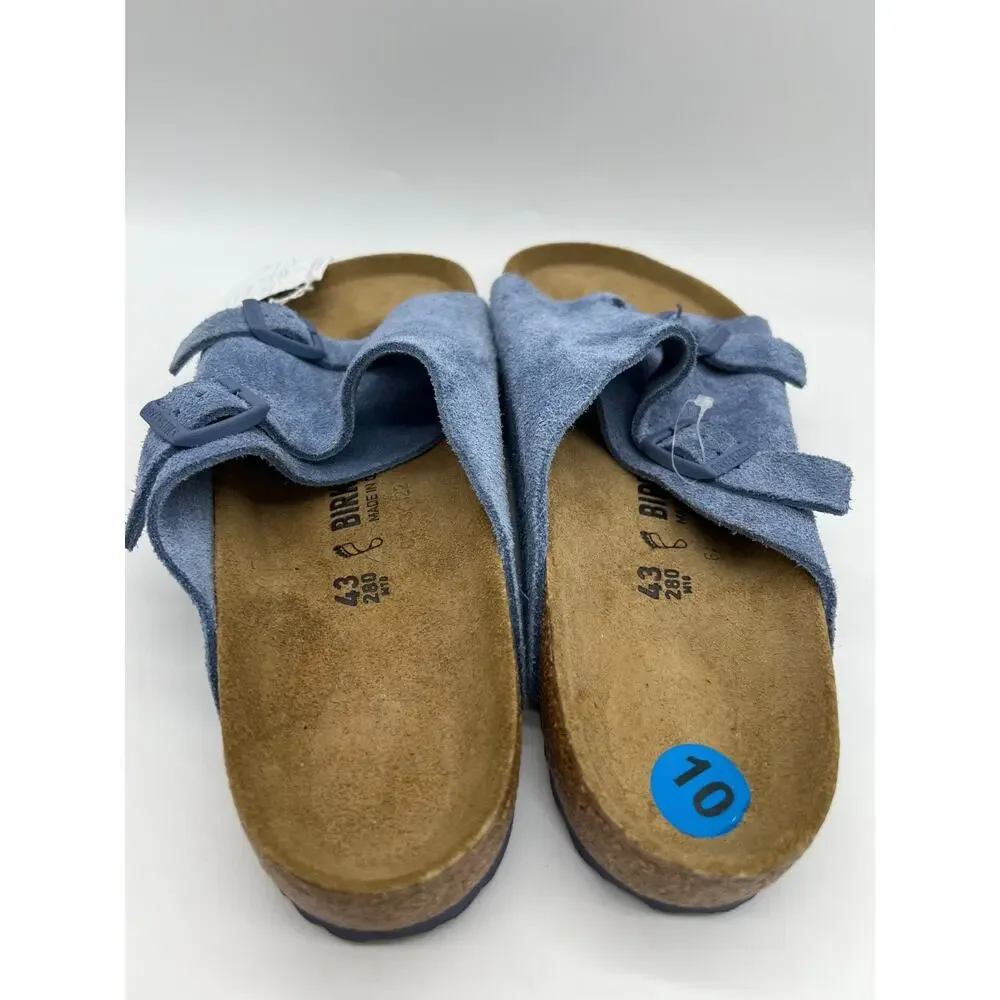 Birkenstock Zurich Sandals Suede Elemental Blue Buckle Mule Men Size 10 NWT